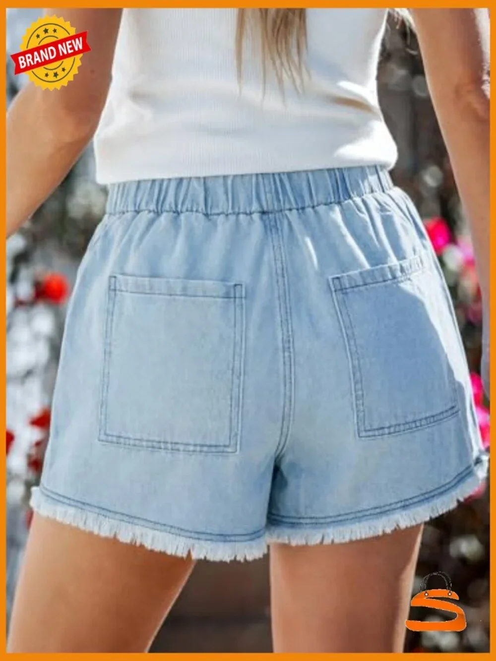 Elastic Waist Casual Shorts with Pockets High Waisted Loose Fit